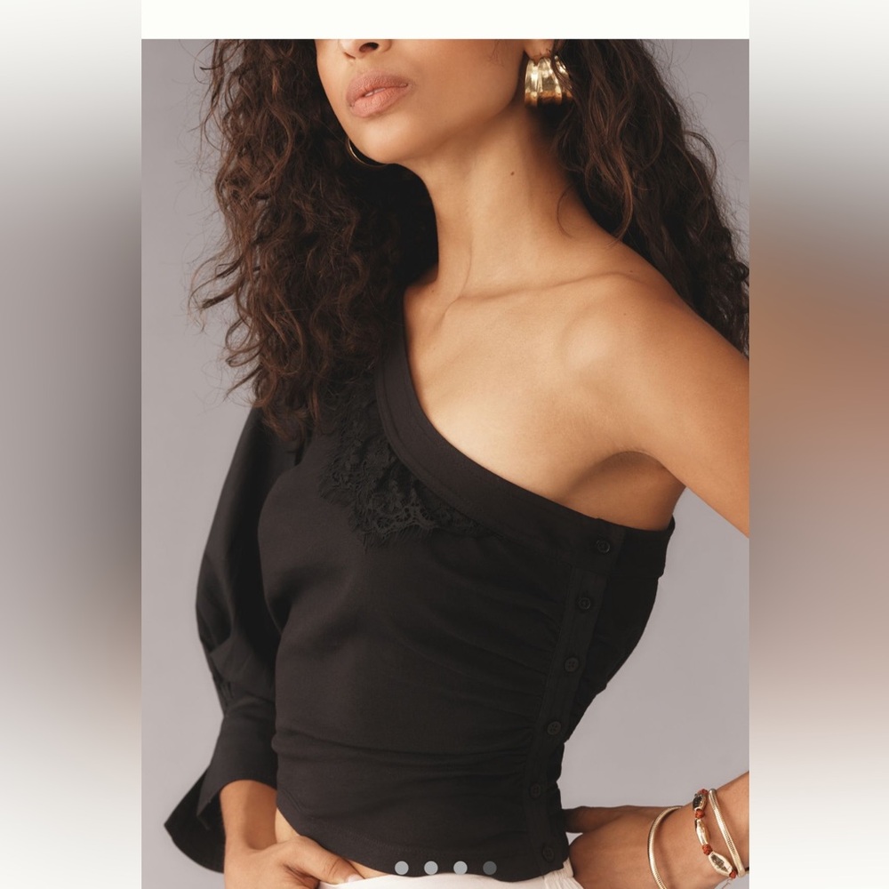 Anthropologie Black Off-Shoulder Top - Picture 2 of 11